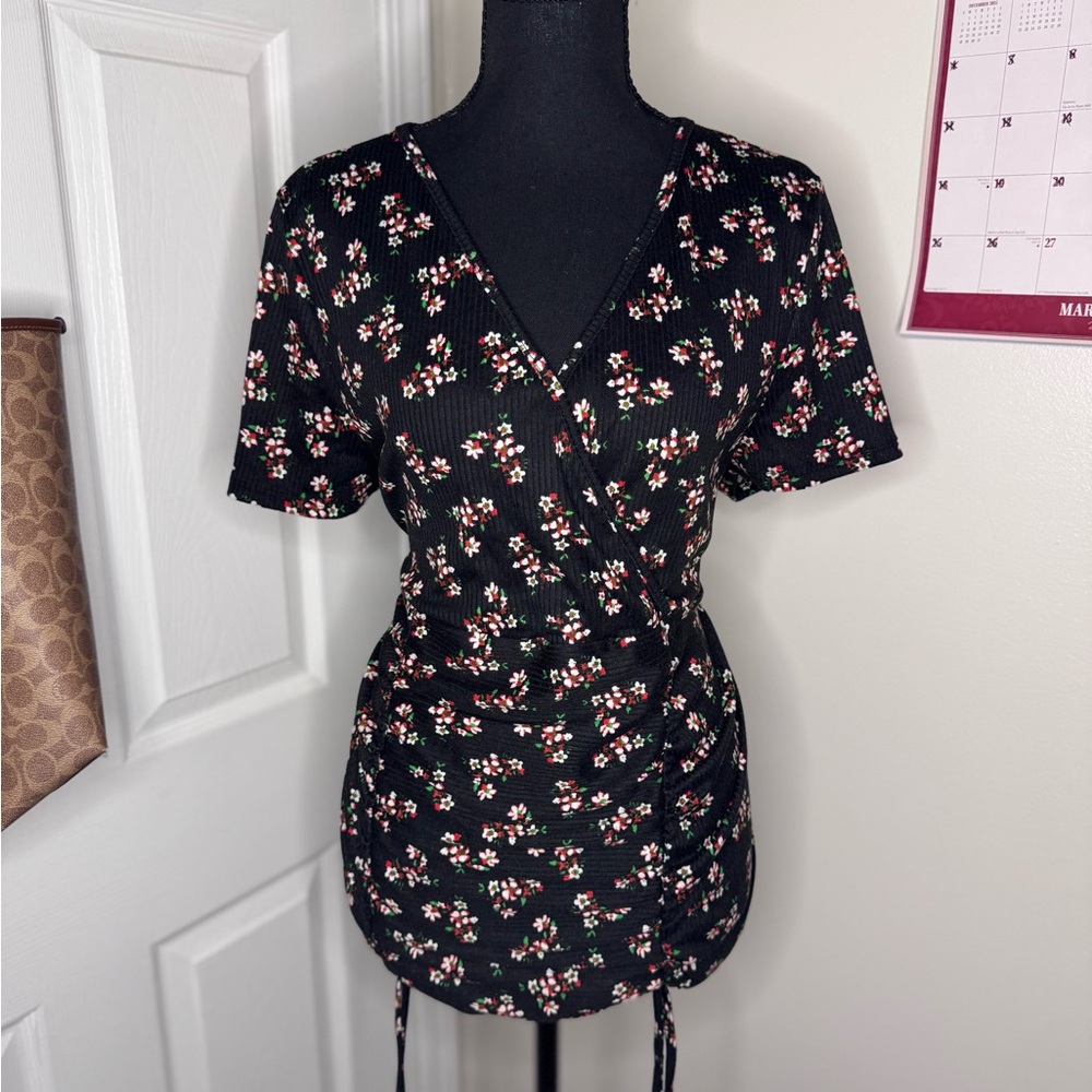 Ragdoll Black Floral Wrap Top